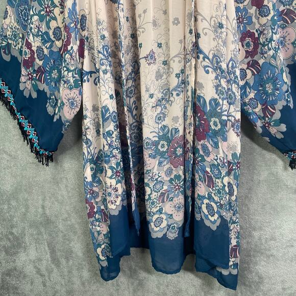 Umgee‎ Kimono Size M/L Floral Fringe Indie Boho Chic Fairy Grunge Festival - Picture 6 of 13